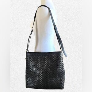 TALBOTS Shoulder Bag Convertible Purse Black Woven PU W/ Leather Trim NWOT